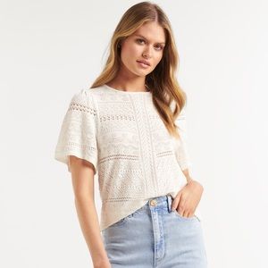 Ever New Millie Pointelle Tee Size 12 Knit Short Sleeve Shirt